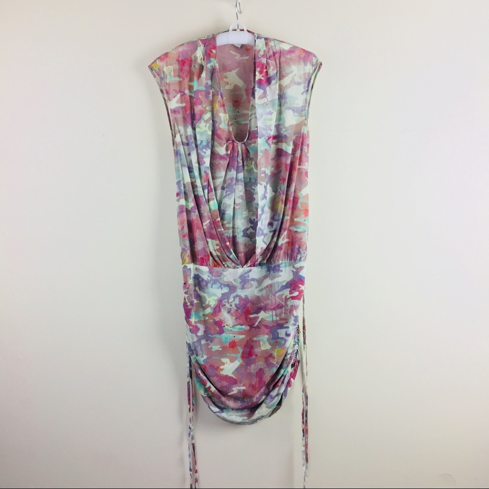 IRO ruched sides silk mini dress camo pink sz 1